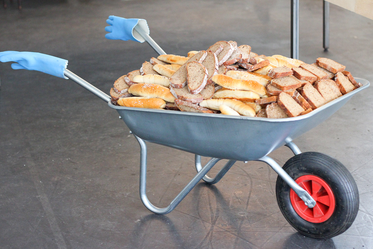 A wheel cart filled with bread