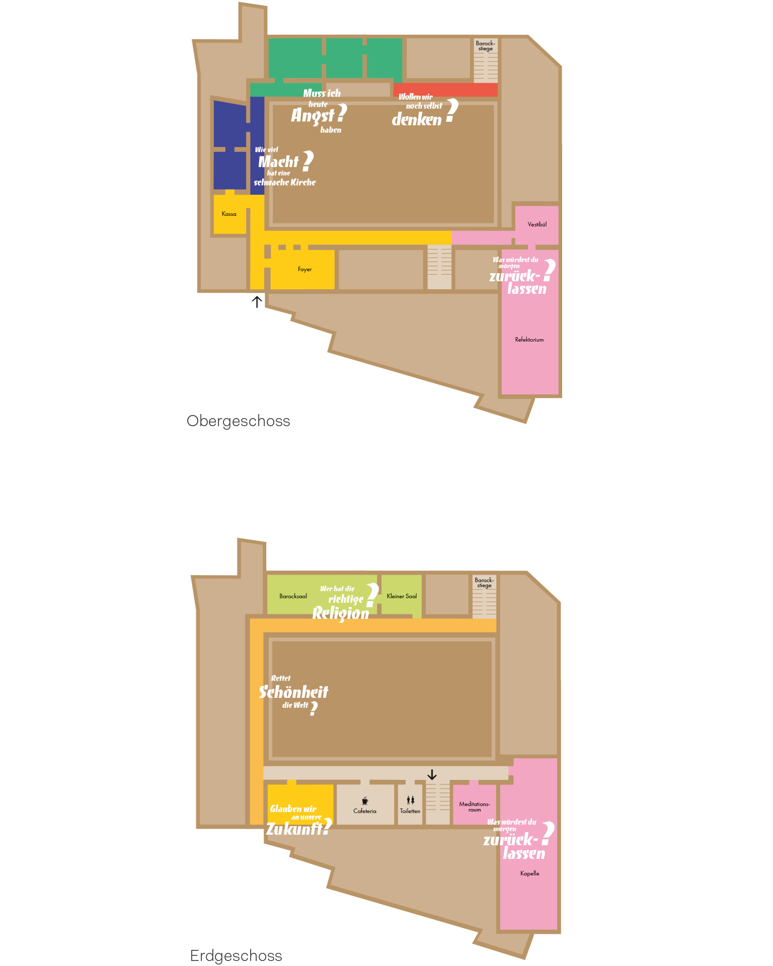 Plangrafik der Räumlichkeiten des Priesterseminars mit der Aufteilung der Räumlichkeiten für die Ausstellungsinhalte