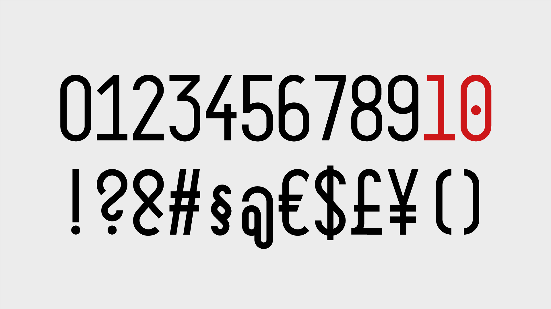 Zahlen 0-10 und Sonderzeichen der Typeface mono to go