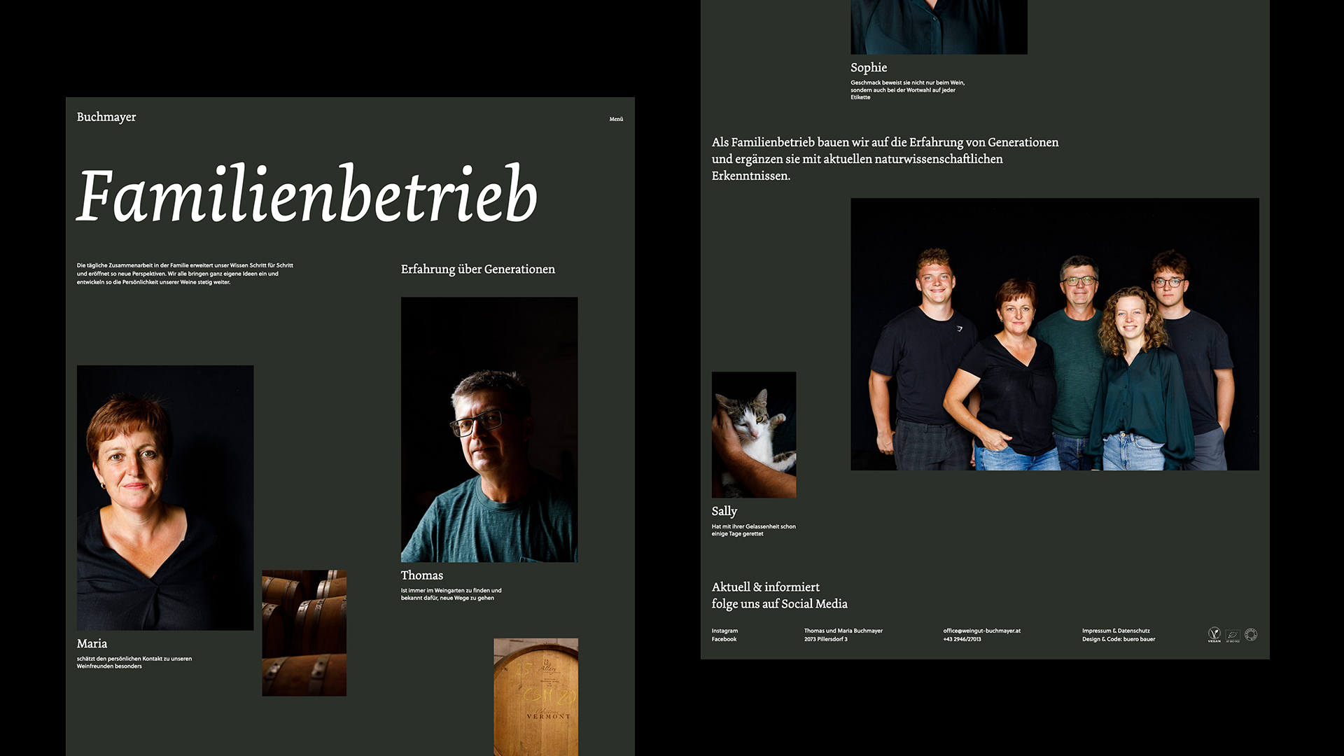 Einblick auf Website, die auch die Familie vorstellt mit Portraits